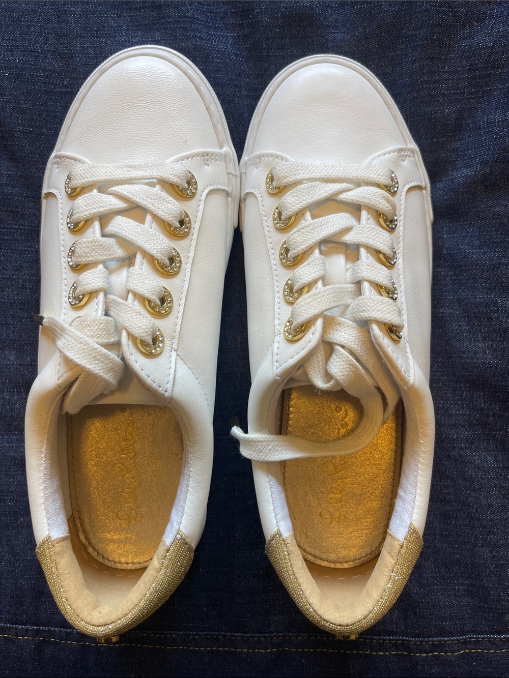 Lilly Pulitzer Leather White Sneakers with Gold Accents - Picture 8 of 8